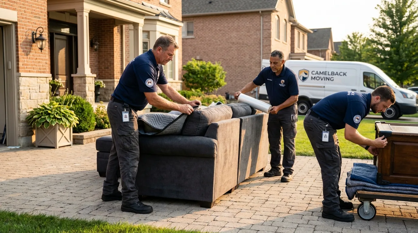 Large estate moving crew wrapping furniture in Burton, OH